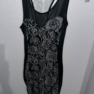 Black and White Rose Patterned Bodycon Dress